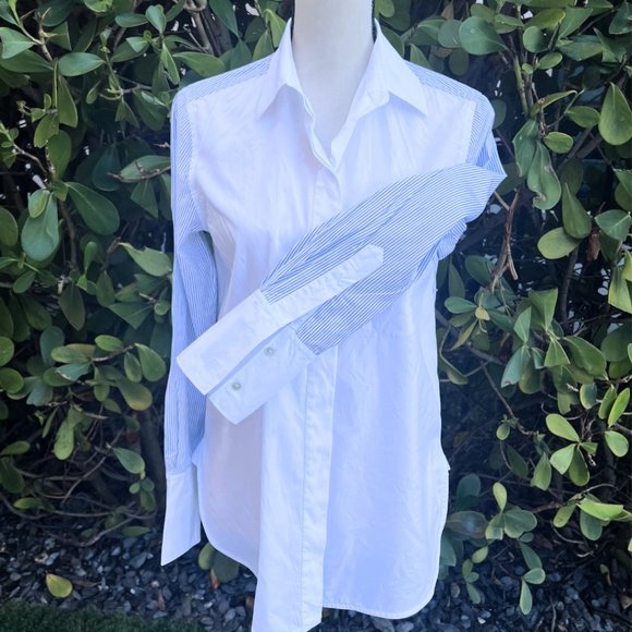 VINCE Striped Color Block White Button Down Shirt Size 2 - Picture 7 of 16